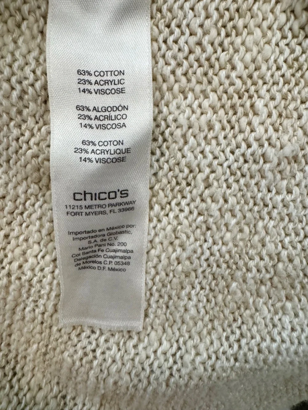 Chico's Women's Size 2 (12-14) Beige Mixed Knit Boho Sweater, Crochet Sleeve